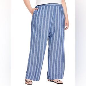 Old Navy Women's Blue Stripe High-Waisted Linen Blend Wide Leg Pants XXL NEW